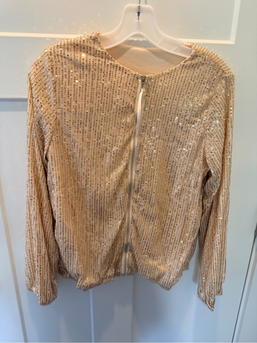 NEW Gold Champagne Sequin Zip Front Party Jacket Women’s Large